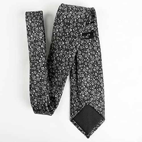 Mens 3.15inches Exquisite Floral Tie with Small Flower A142-black/ Gray