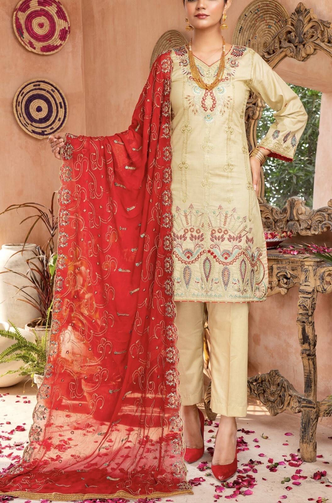Pakistani Lawn Embroidery Kameez Shalwar 2XL Bust 46