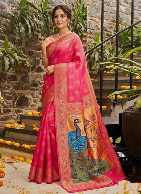 Women’s Banarasi Kanjivaram Art Silk Saree with Blouse Material