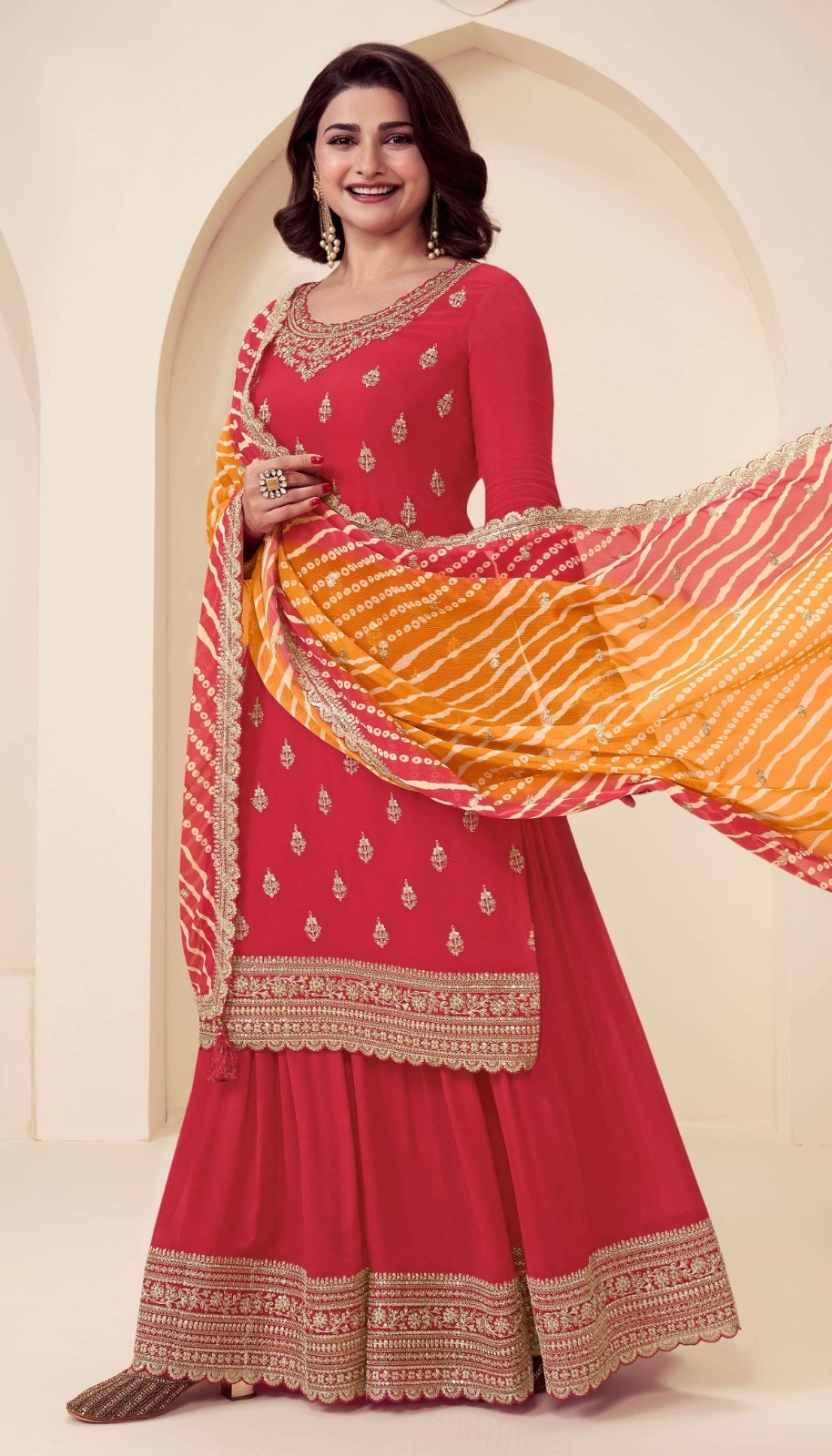 Women Ethnic Motifs Embroidered Regular Sequence Kurta with Sharara With Dupatta