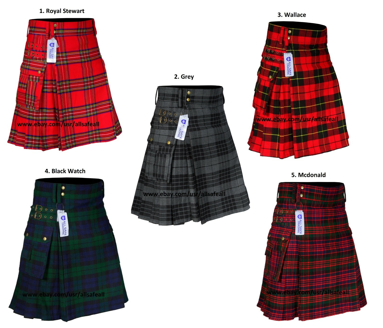 Scottish Men’s Modern 16oz Tartan Pockets Utility Kilt, Cargo Kilt, 13 Tartans