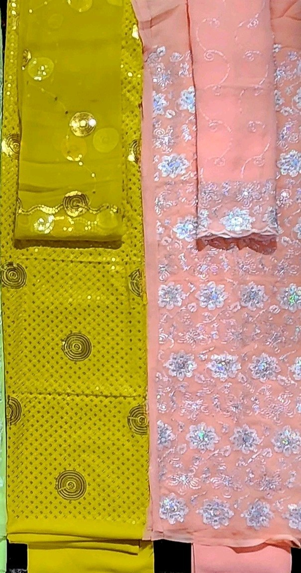 4 Peice Gorget Synthetic Unstitched open fabric Salwar Kameez dupatta suit Set