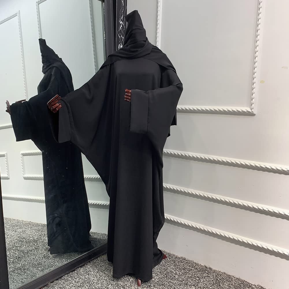 Muslim Dress for Women Pakistani Kaftan Abaya Robe + One Size, Black Set