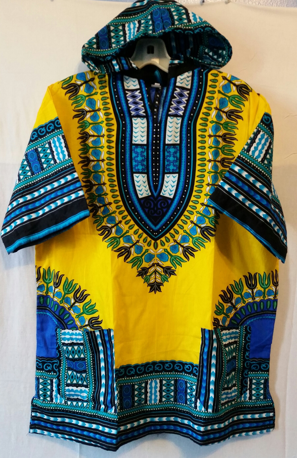 Men Women African Dashiki Hoodie Top W/ Hood Traditional Blouse Yellow S M L XL