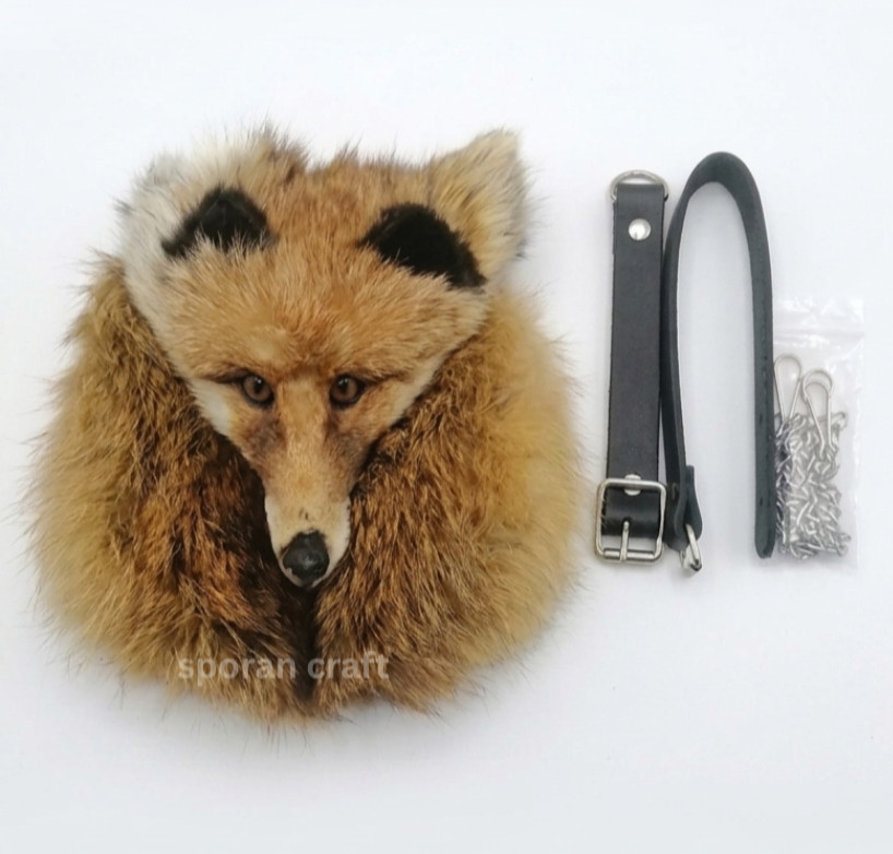 Scottish Full Dress Fox Fur Sporran Highland Wear with Real Leather Back