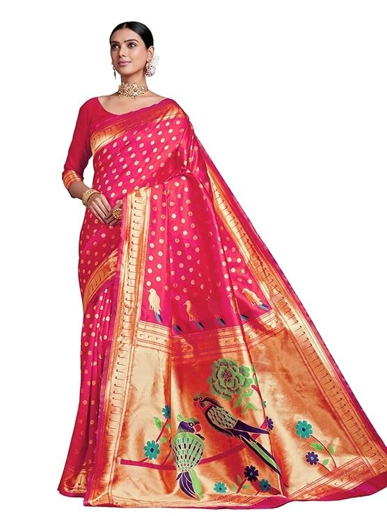 Women’s Silk Blend Woven Paithani saree With Blouse Piece | Wedding Saree Heavy