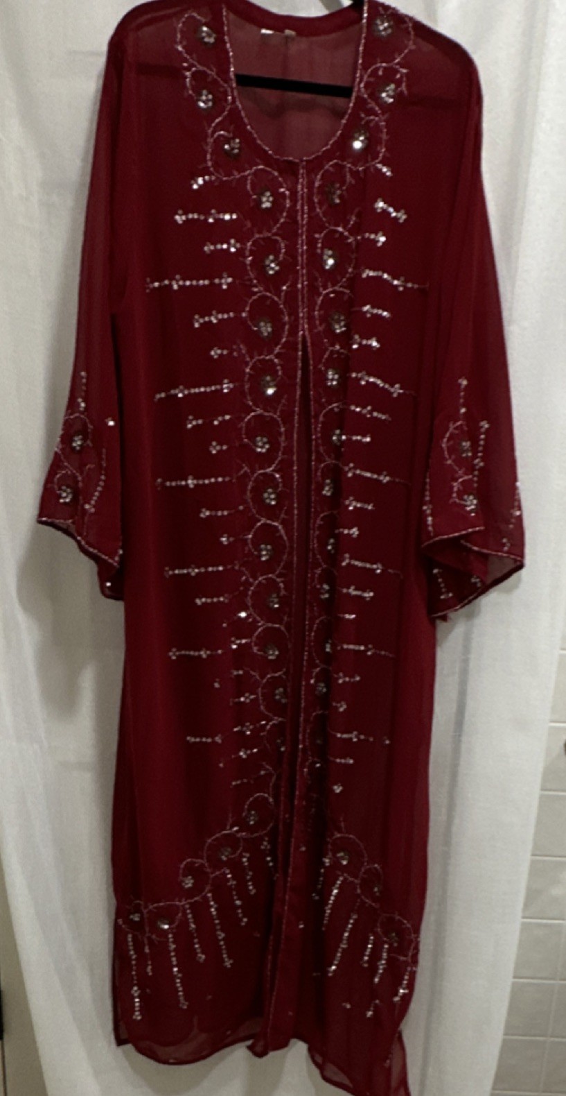 Red Embroidered Sequin Sheer Women’s Kaftan One Size