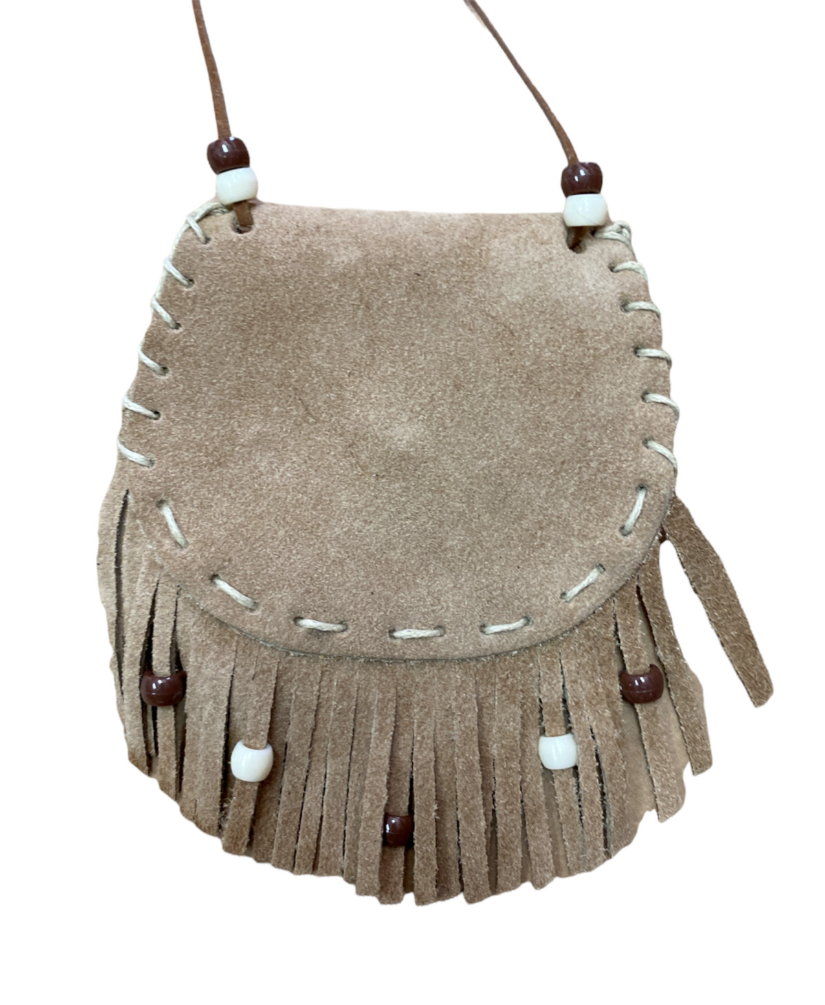 ONE SMALL LEATHER ( SUEDE ) MEDICINE SMALL BAG , ASSORTED , NEW , BEIGE , 5.5″