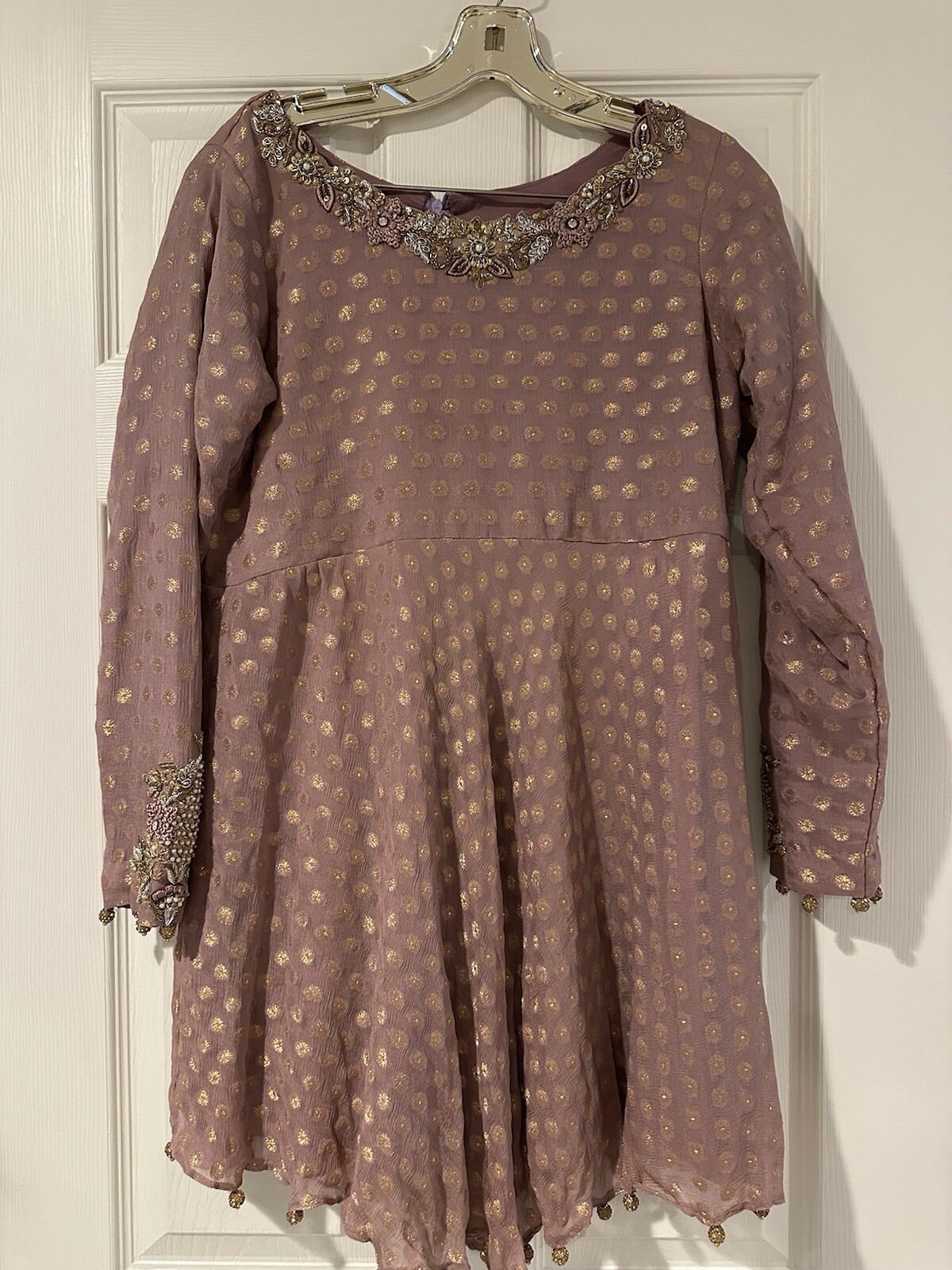 Light Purple Embroidered Chiffon and Velvet Shalwar Kameez
