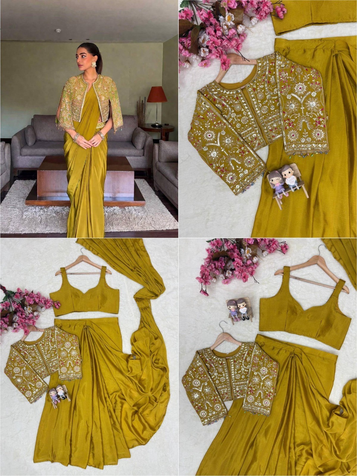 Mustard Yellow Jacket Style Embroidered Palazzo Set Indian Wedding Party Outfit
