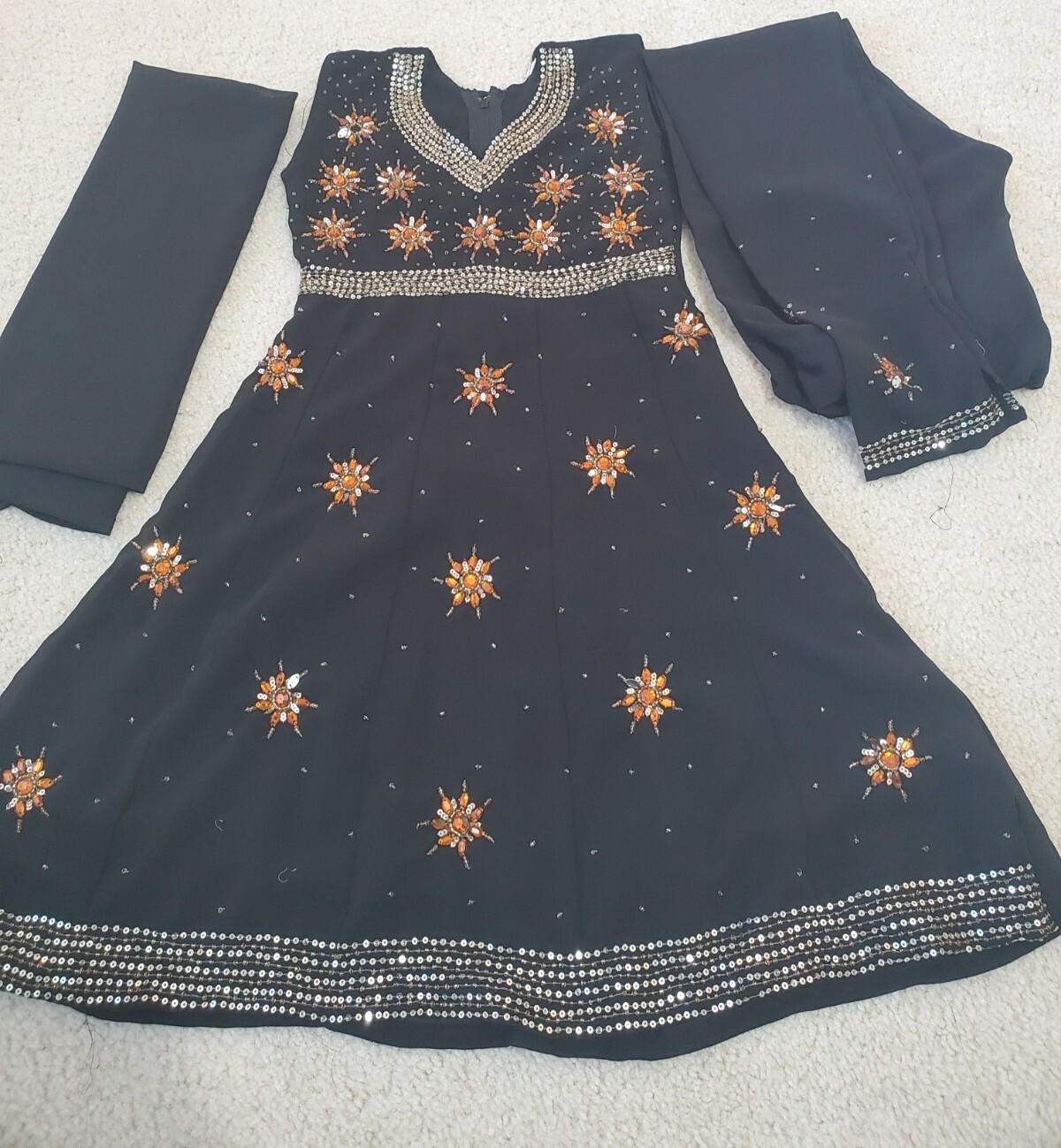 Girls Indian Dress, Black, Size 26, Age 3-5, Nylon Material, 3 piece set