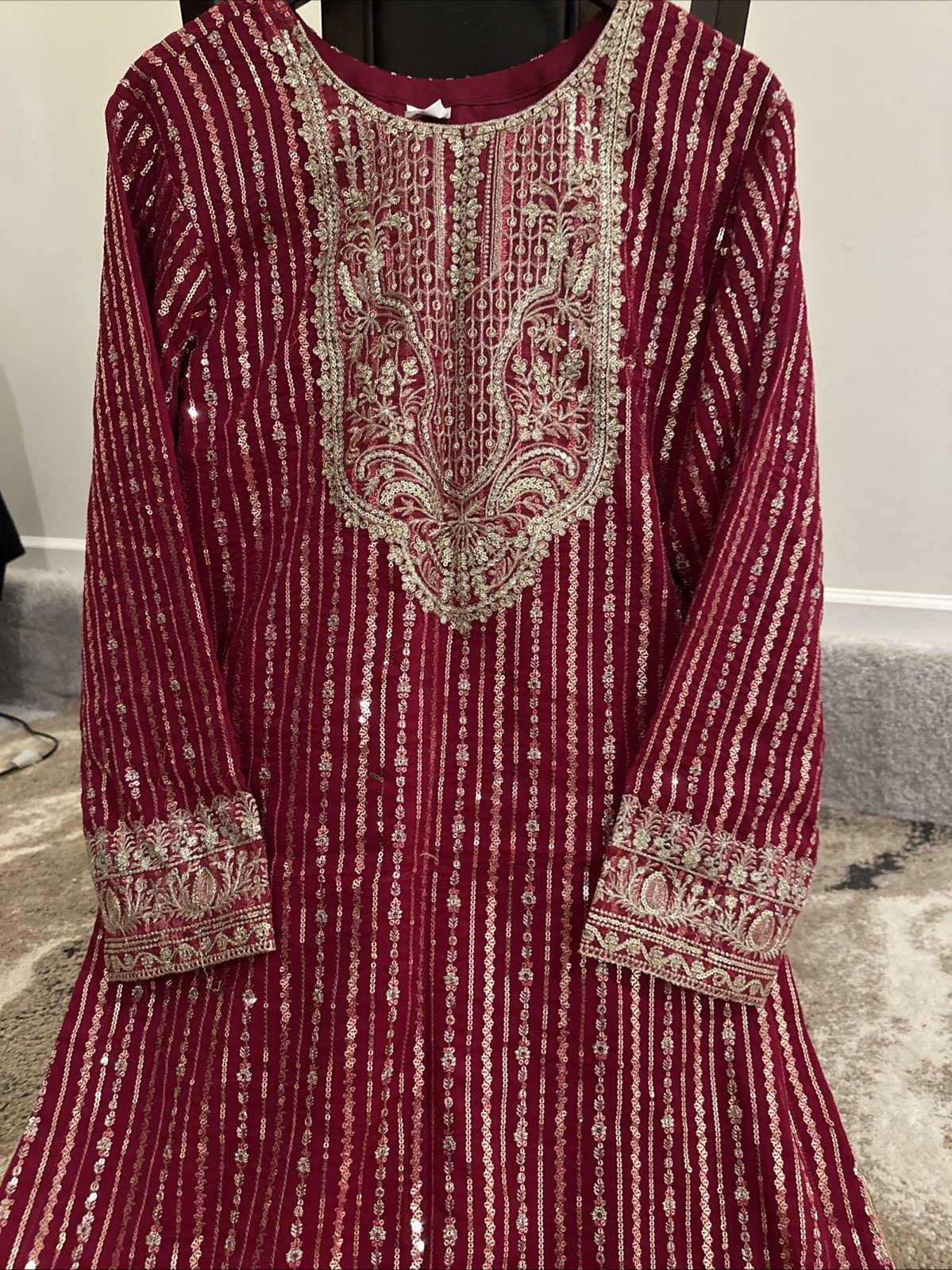 Pakistani Indian Shalwar Kameez Chiffon With Duppata Bust 42 Fully Lined