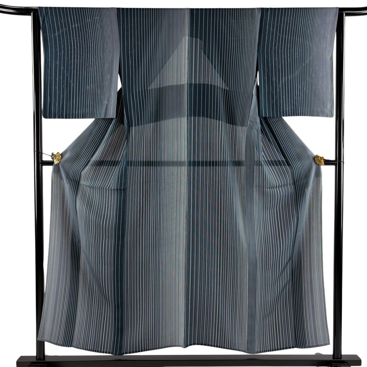 Komon Vertical Ro Stripe Summer Dark Green Silk 154.5cm M Unlined Summer