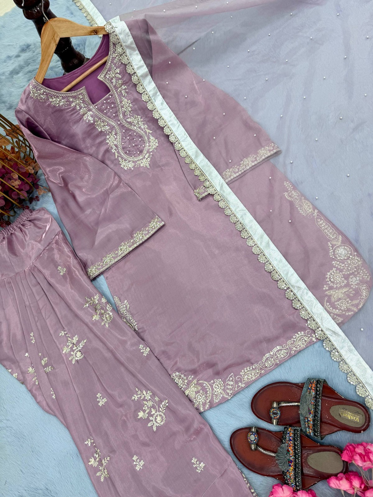 Presenting Roman Glass Silk Salwar Kameez With Organza Silk Dupatta For Party