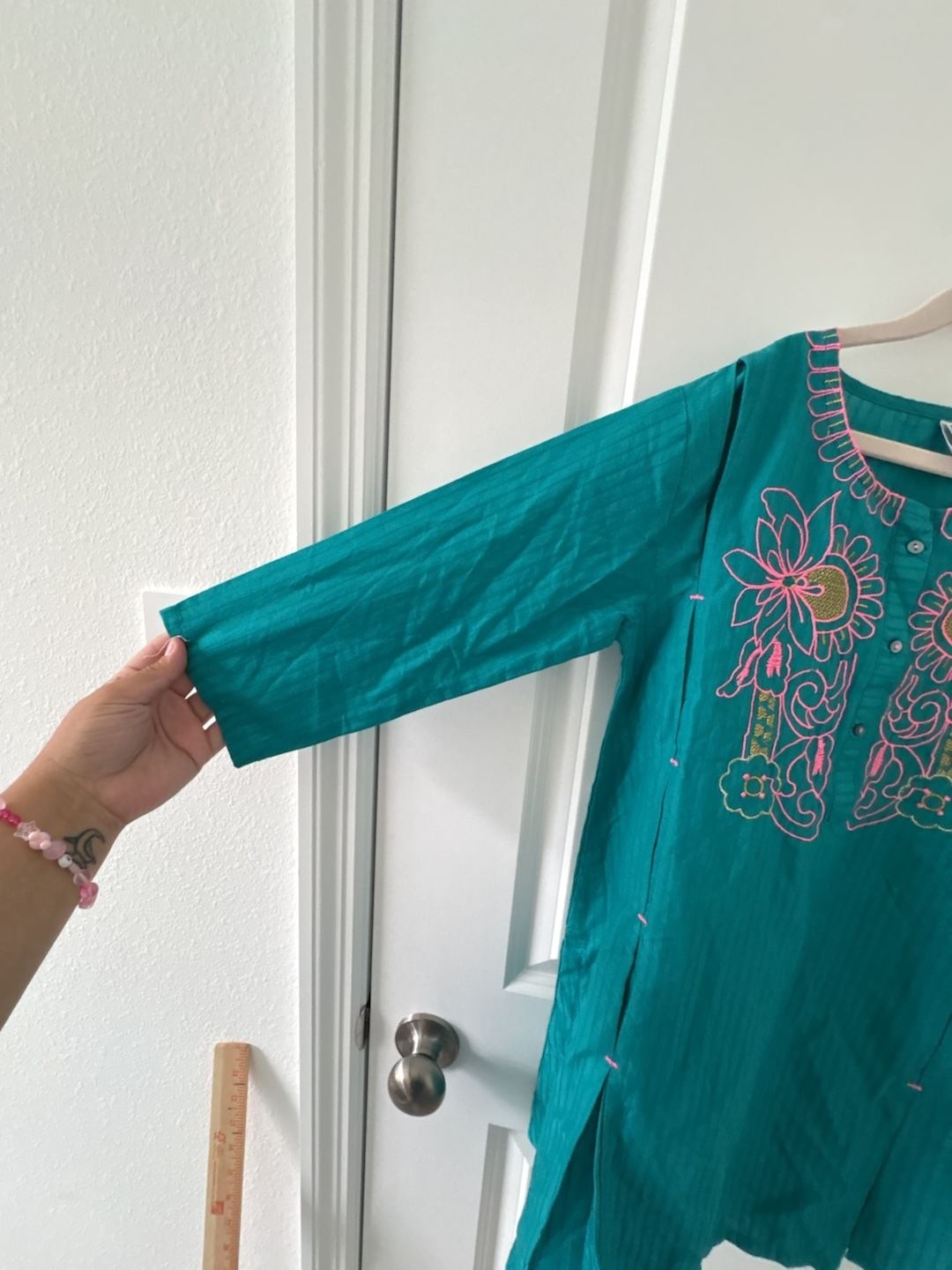 Beechtree Kids Teal Embroidered Kurta Tunic for Girls 11-12 Years