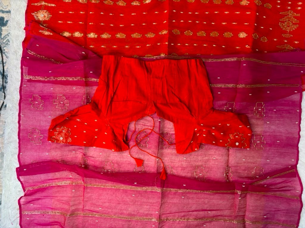 Dhakai Jamdani Karcupi Karada & Sequin Embroidery Saree with Ready Blouse 36-40