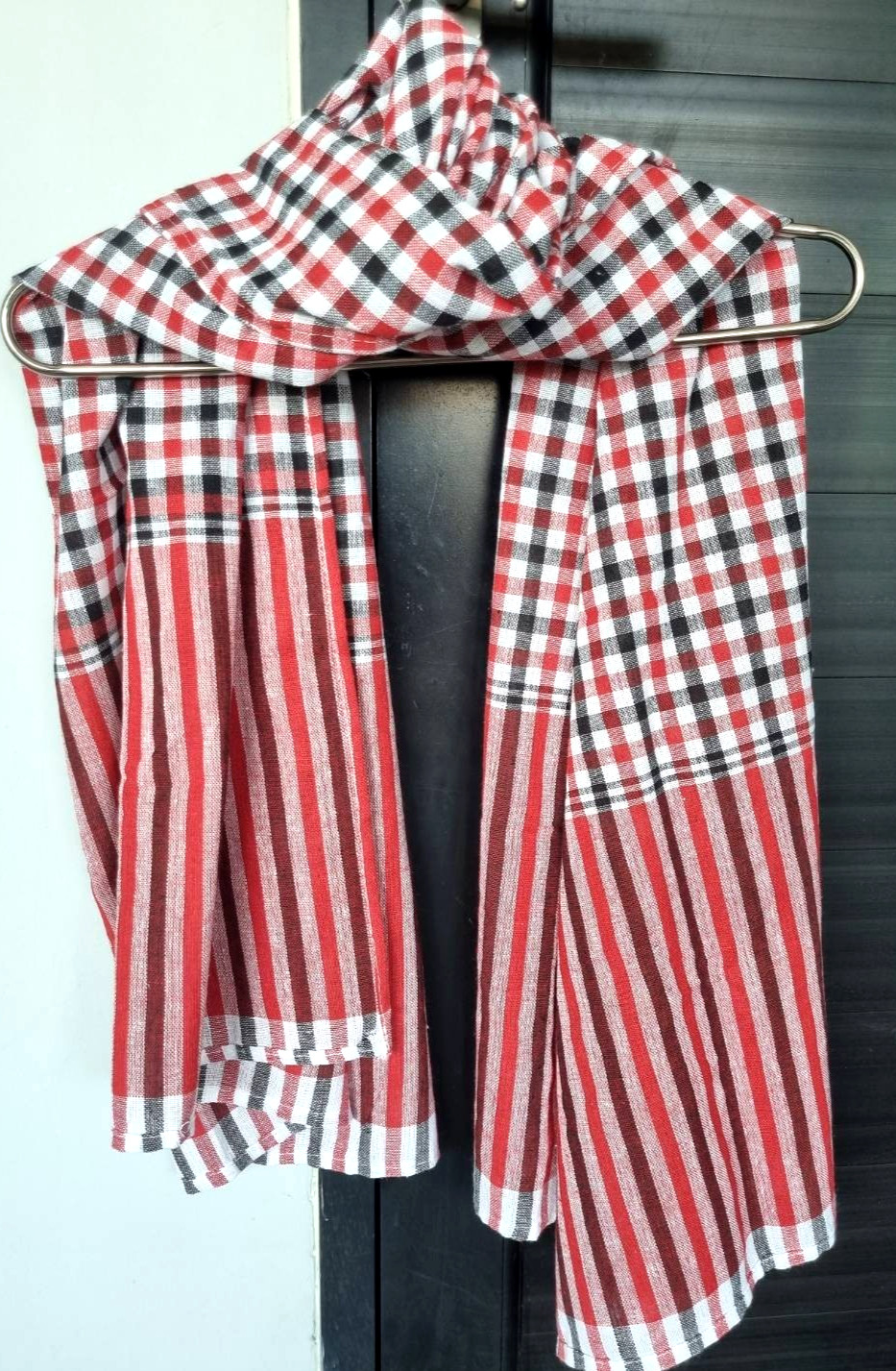 Cloth Fabric Loincloth Pha Kao Ma Cotton Thai Kaoma Plaid Scarf Vintage Red 70″