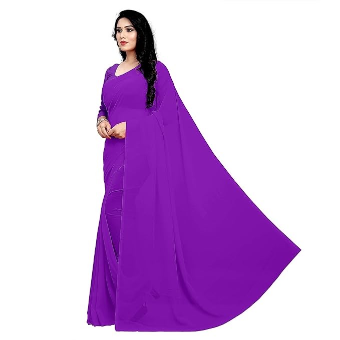 Sidhidata Women’s Georgette Saree With Unstitched Blouse Piece purple Pack Of 1