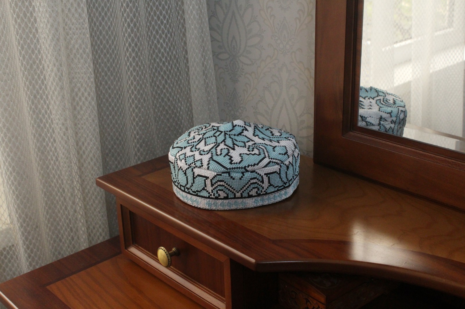 Uzbek Embroidered Skull-cap 23.2″/59cm Traditional Kufi Hat Ethnic Doppa Unisex