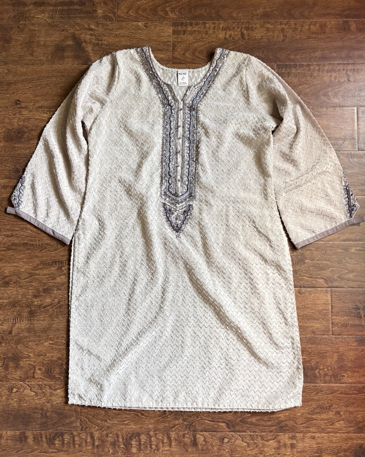 Pakistani Kurta Tunic Dress Cream Ivory Beaded Sequined Formal South Asian XL