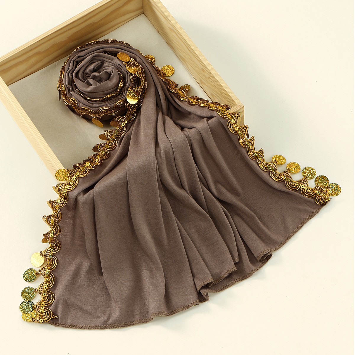 Versatile Malaysia Sequin Scarf Shawl Elegant Women Simple Solid Color Hijabs