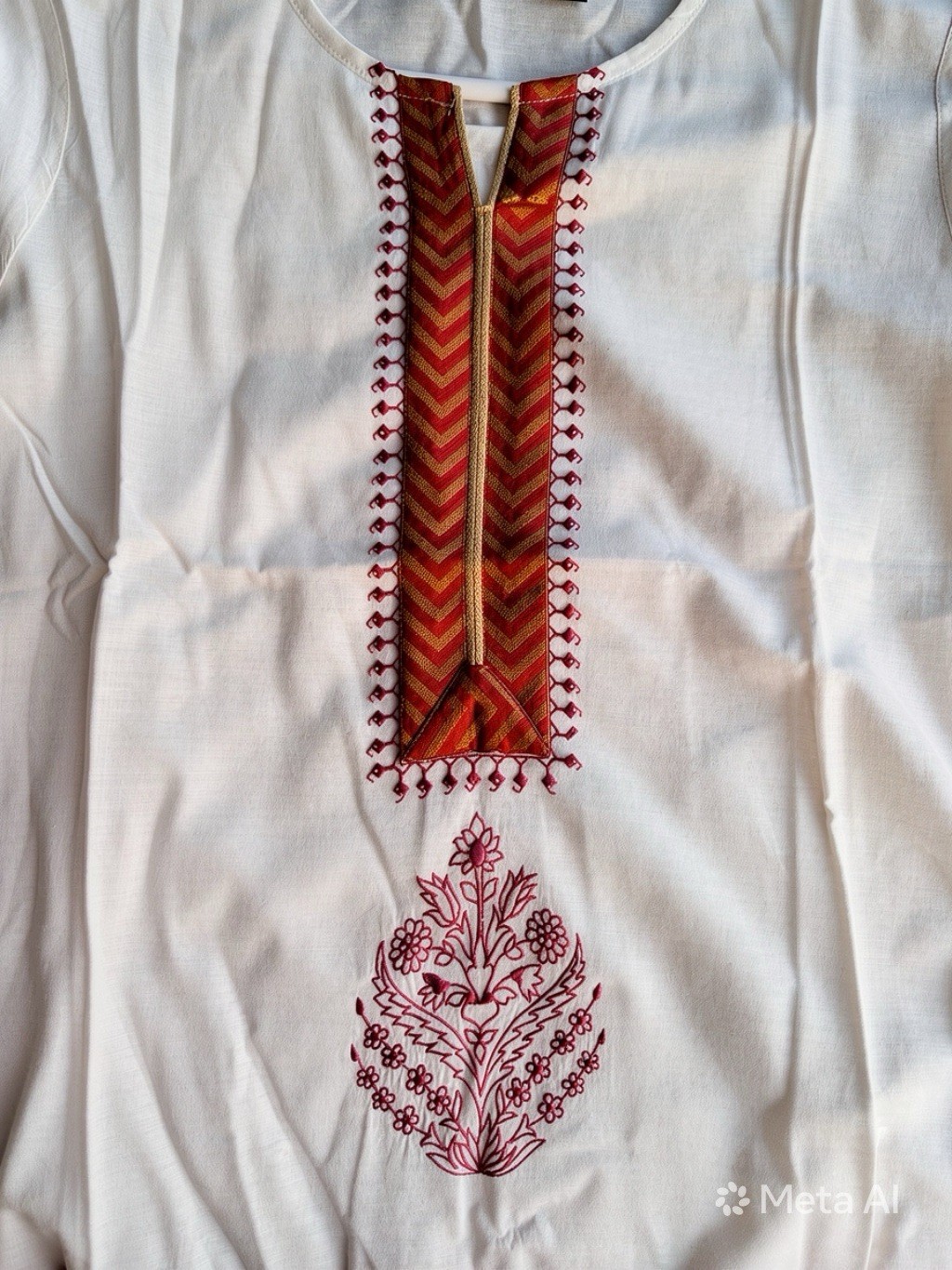 Hand Block Printed Cotton Kurti in Red and White.
