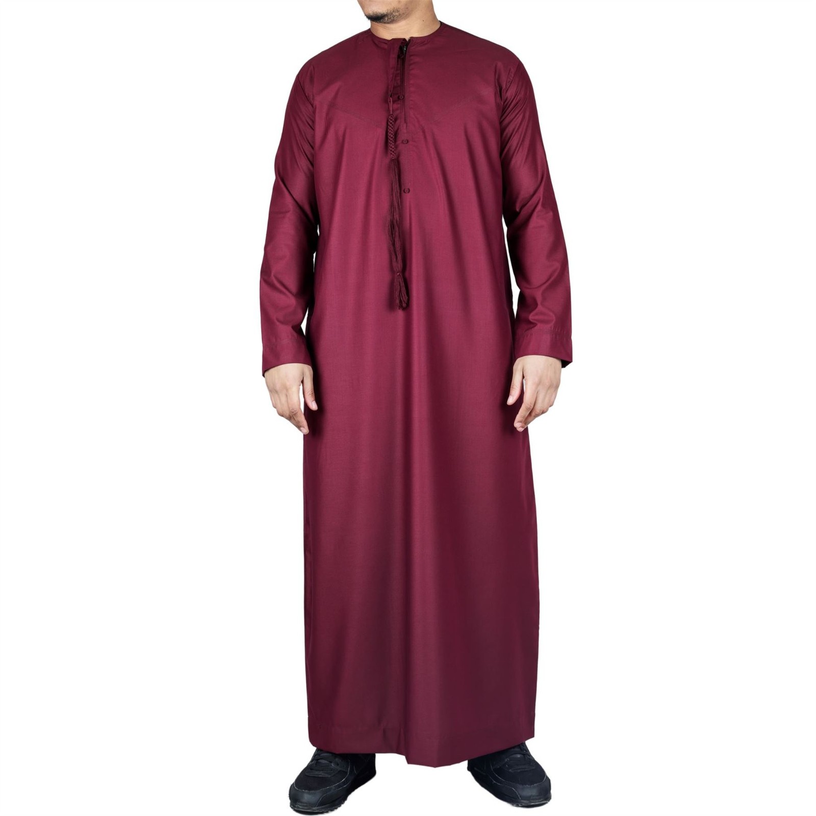 Men’s Wine Thobe Emirati Islamic Clothing String Tassel | Thobez
