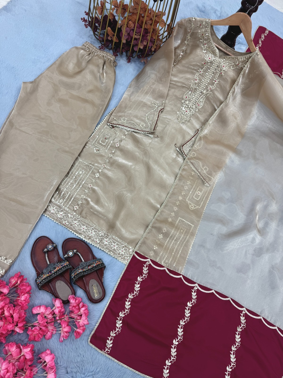 New Collection Silk Kurta Palazzo With Dupatta For Wedding Party Wear Readymade