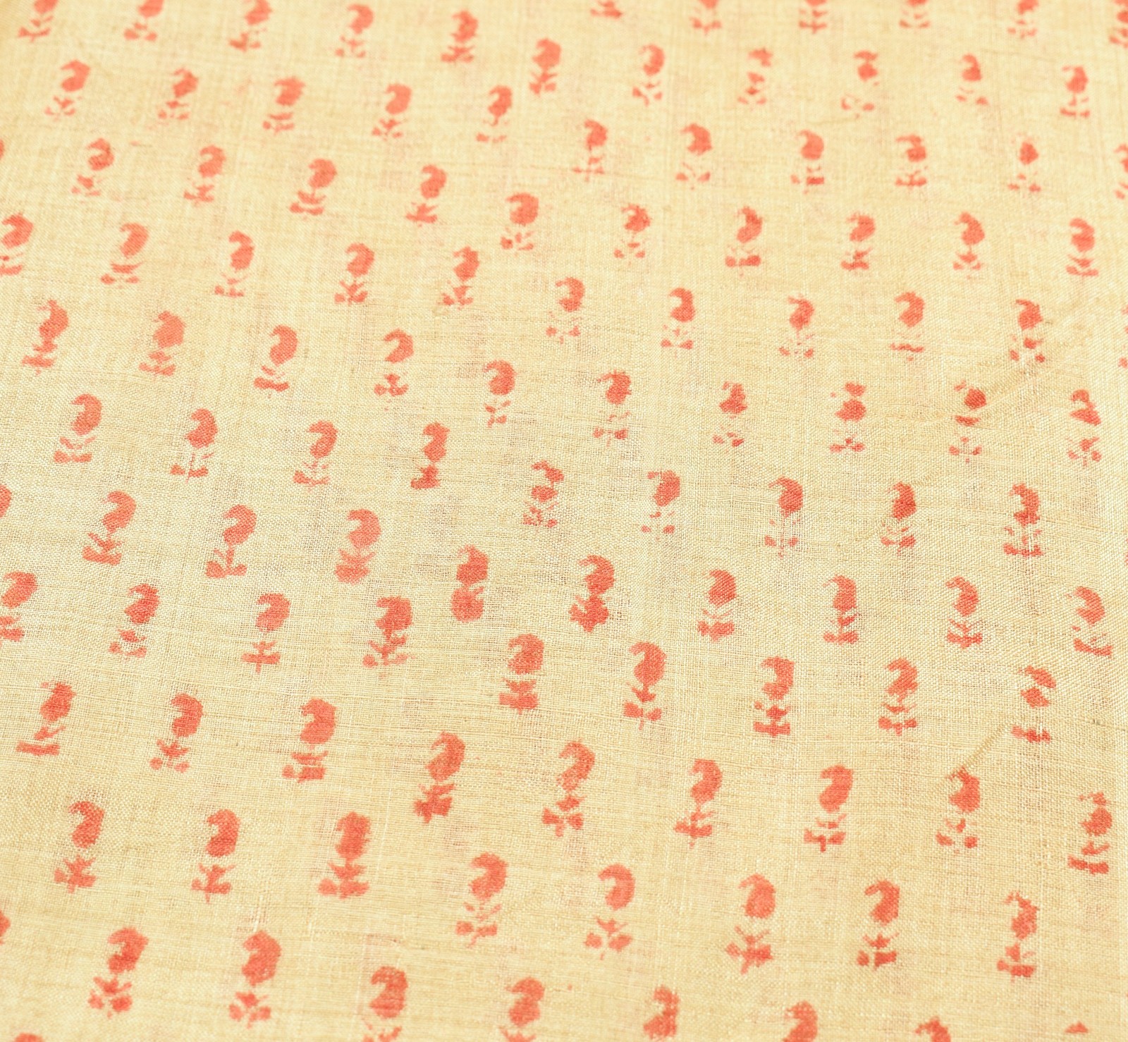 Sushila Vintage Cream Saree Pure Tussar Silk Hand Block Printed 5 Yd Sari Fabric