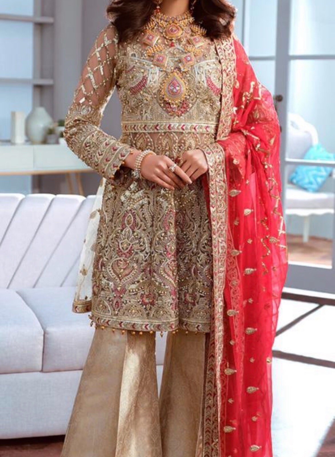 Designer Three Piece Pakistani Dress For Wome. Size L. Brand Akbar Aslam.