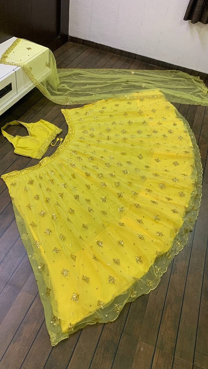HALDI SPECIAL SOFT NET LEHENGA CHOLI WITH BEAUTIFUL DUPATTA FOR WEDDING WEAR