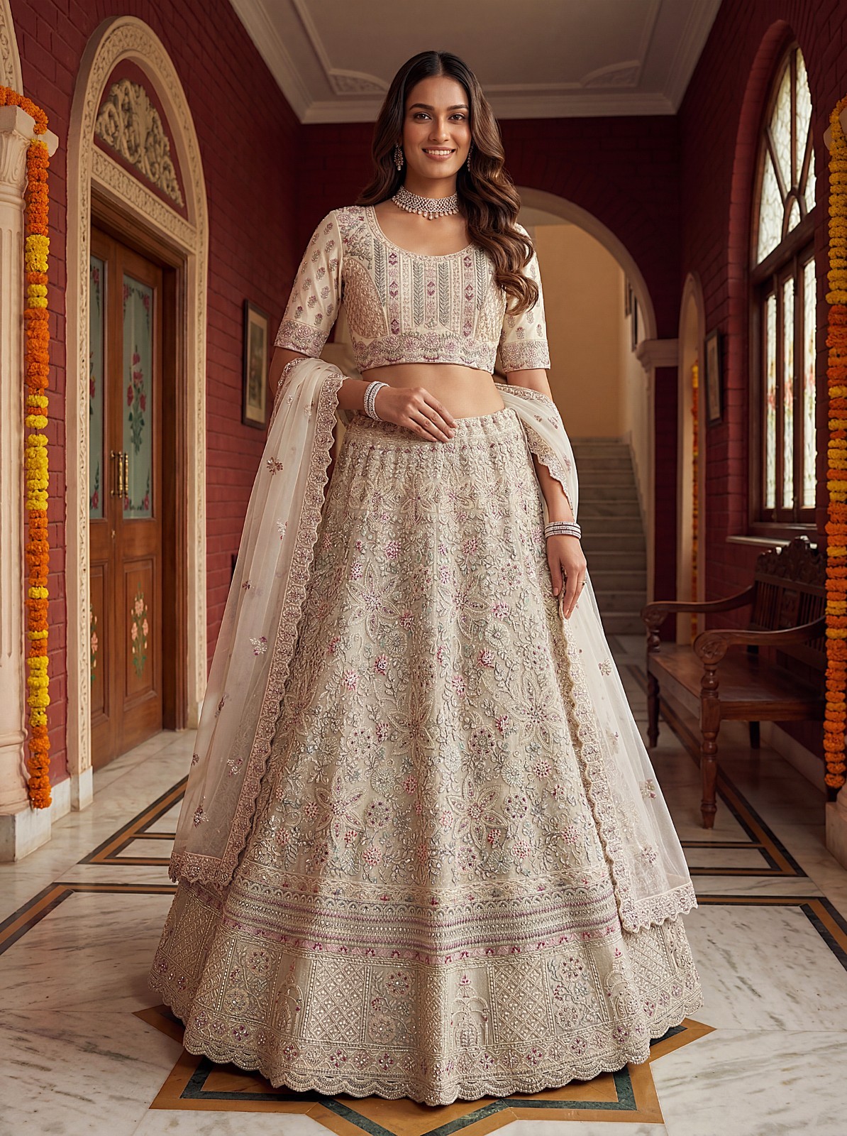 Heavy Bridal Net Lehenga Choli Zari Dori Sequins Festive Party Wear