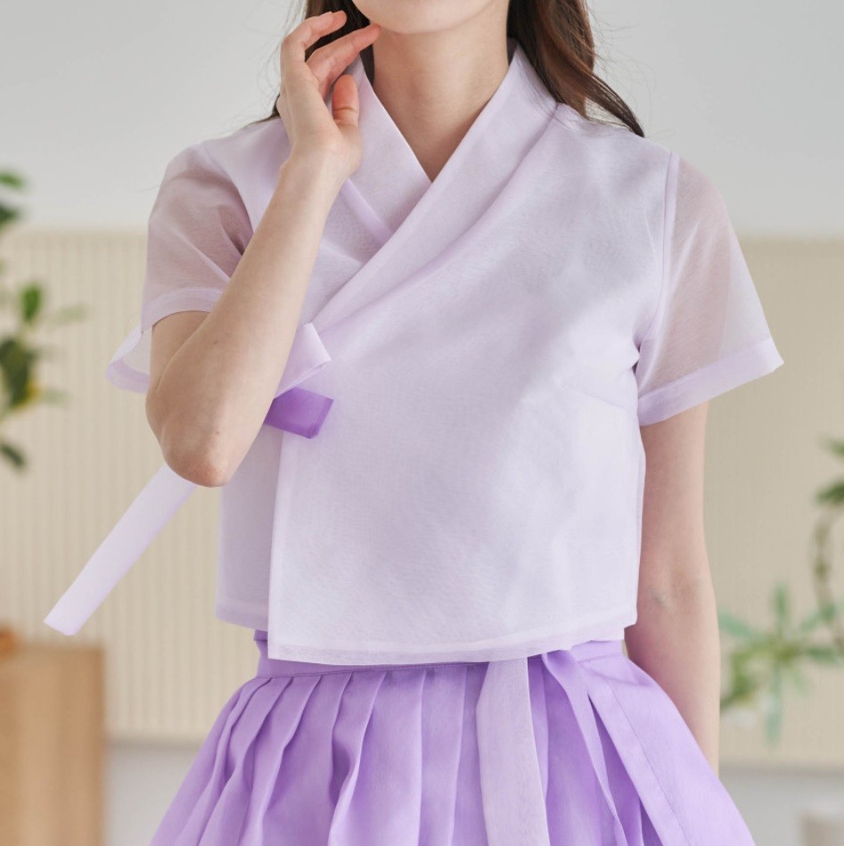 Korean Traditional Modern Hanbok Set Pastel Purple K-Pop Arirang Style