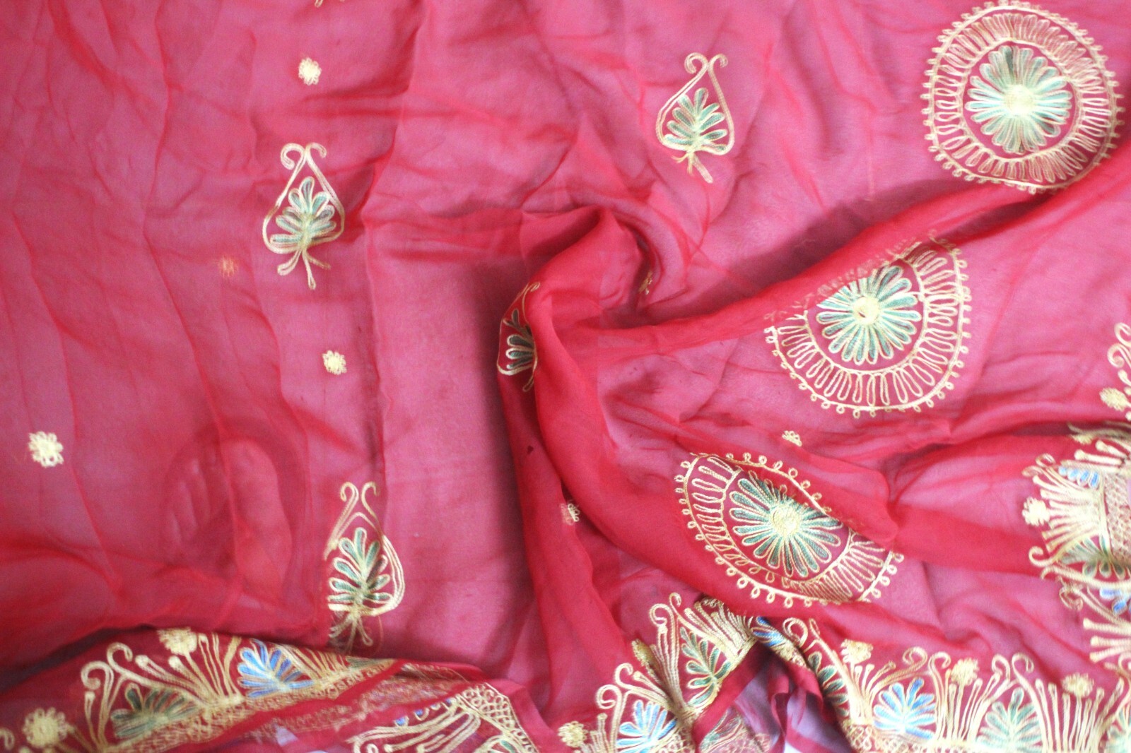 Bridal Red Dress Women Wrap Sari Used Embroidered Sewing Indian Vintage Saree 5Y