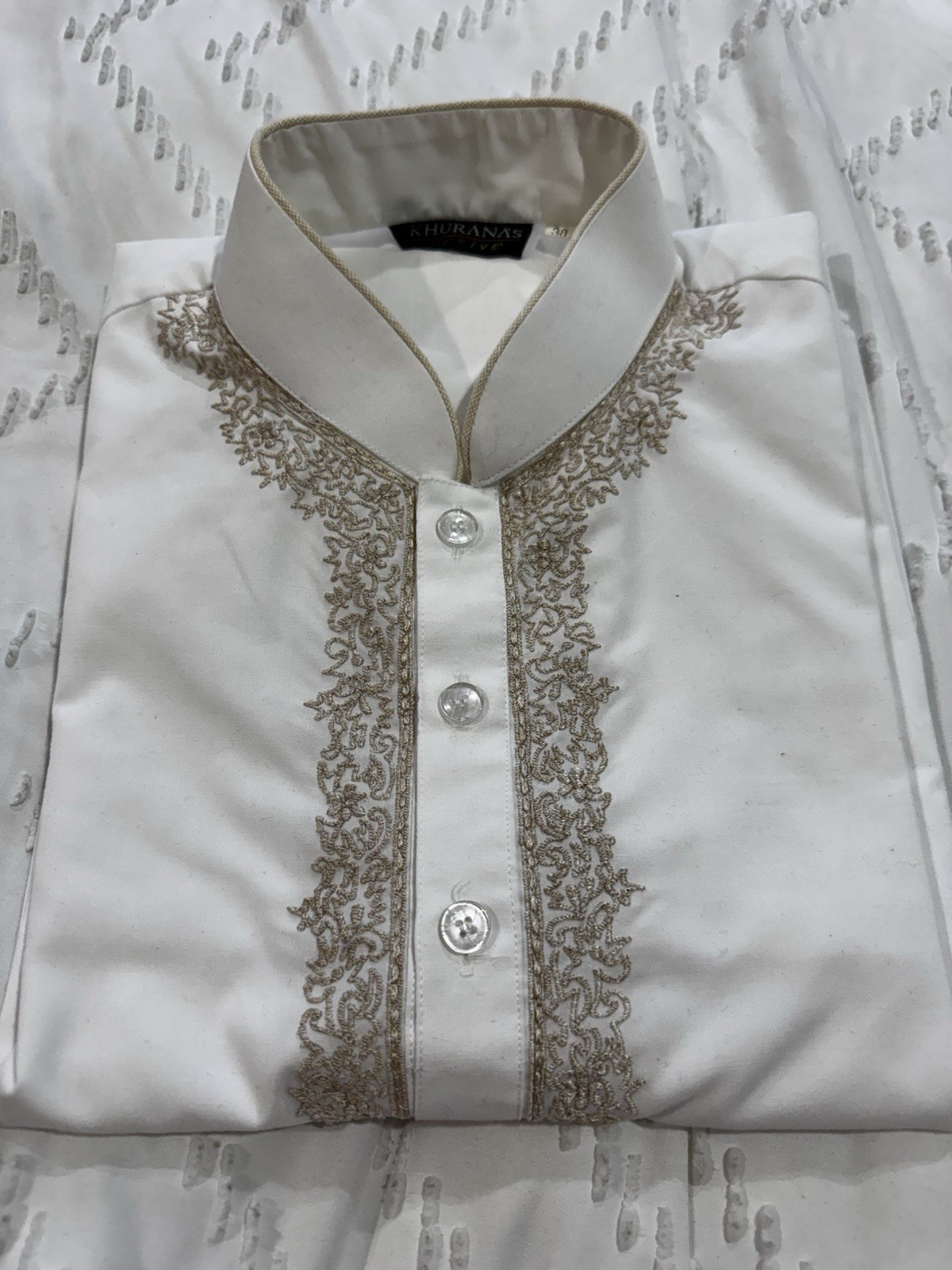 Khurana’s Active Men’s White Embroidered Cotton Kurta Size 38