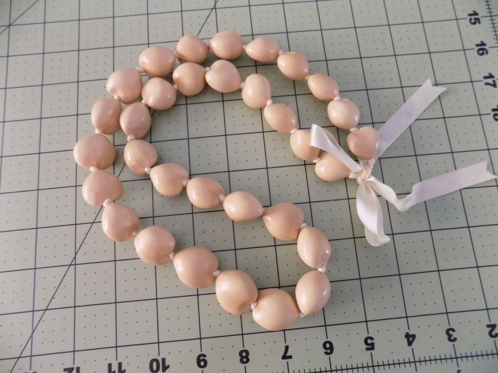Kukui Nut Necklace Smooth, unusual Light Blonde Lei Authentic 32 Nuts 32″ long