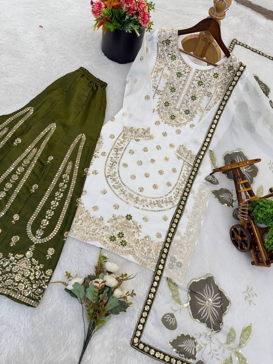 Presenting Designer Silk Kurta Palazzo With Tebby Organza Dupatta For Women