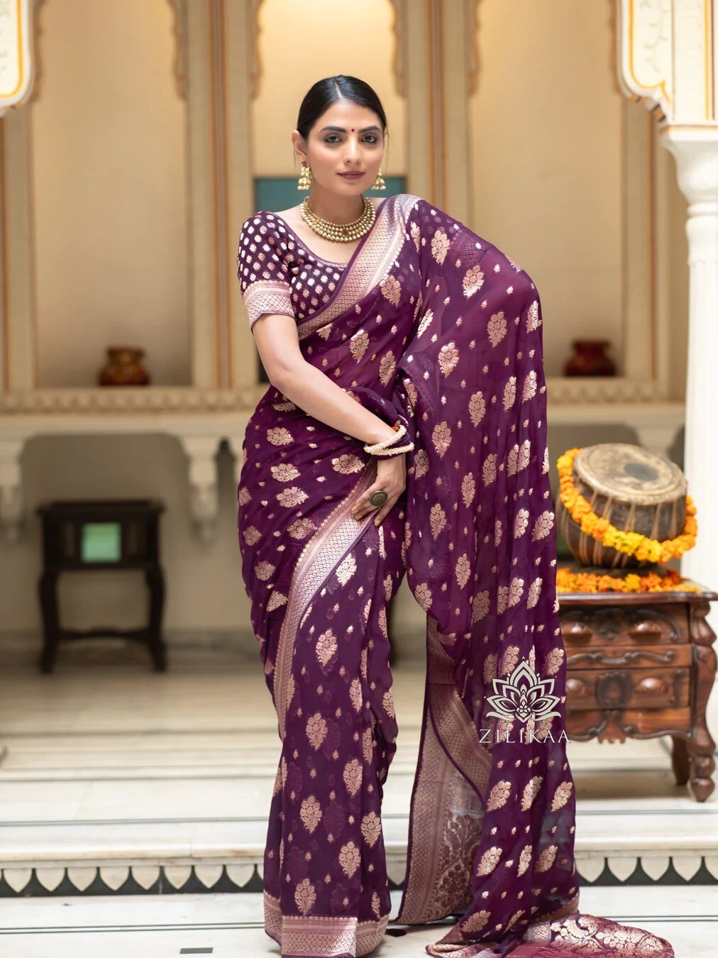 Banarasi soft silk saree for women, with copper zari work Indian Sari