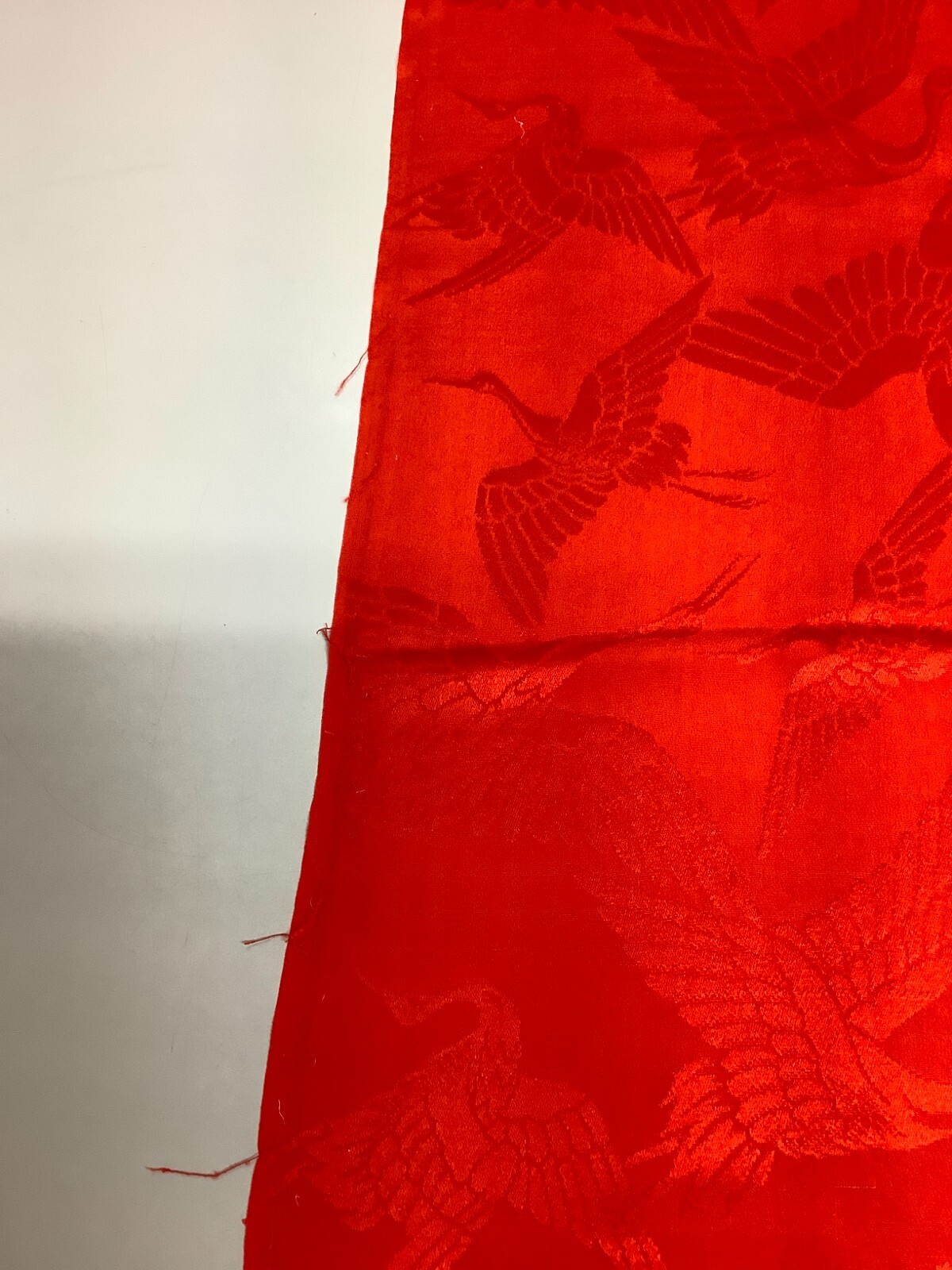 Japanese Vintage Kimono Fabric cloth Boro silk red crane scrub 52.7×12.9inch
