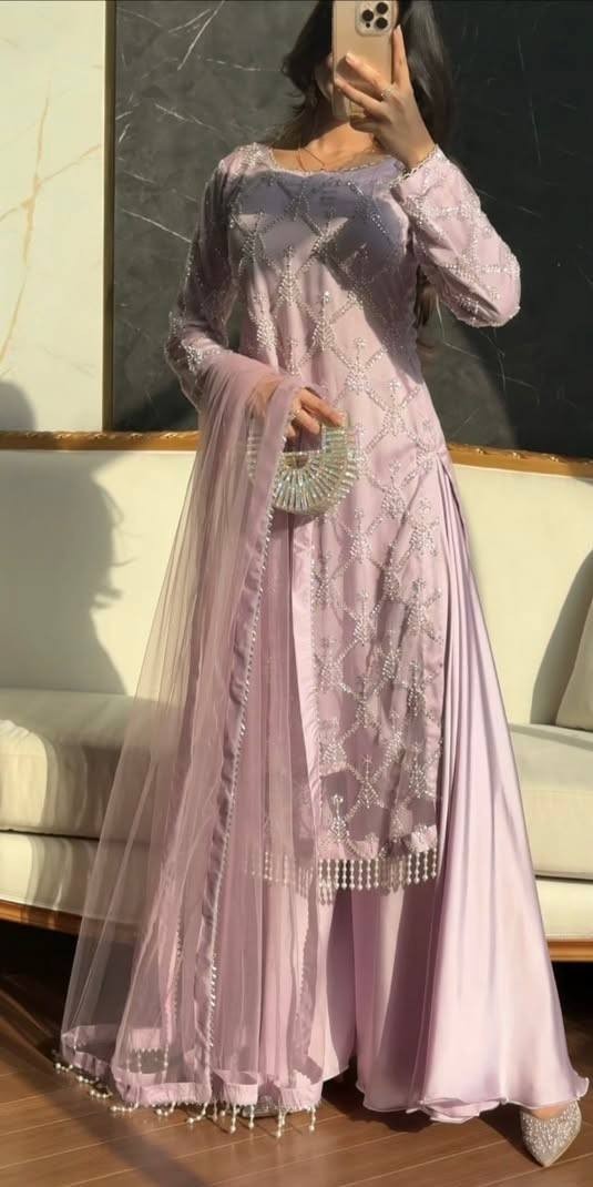 Designer Wedding Wear Soft Net Kurta Palazzo With Dupatta For Women