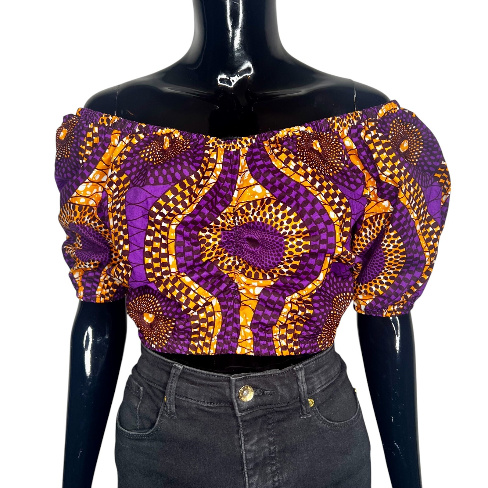 Purple & Orange Women African Print Halter Top Blouse