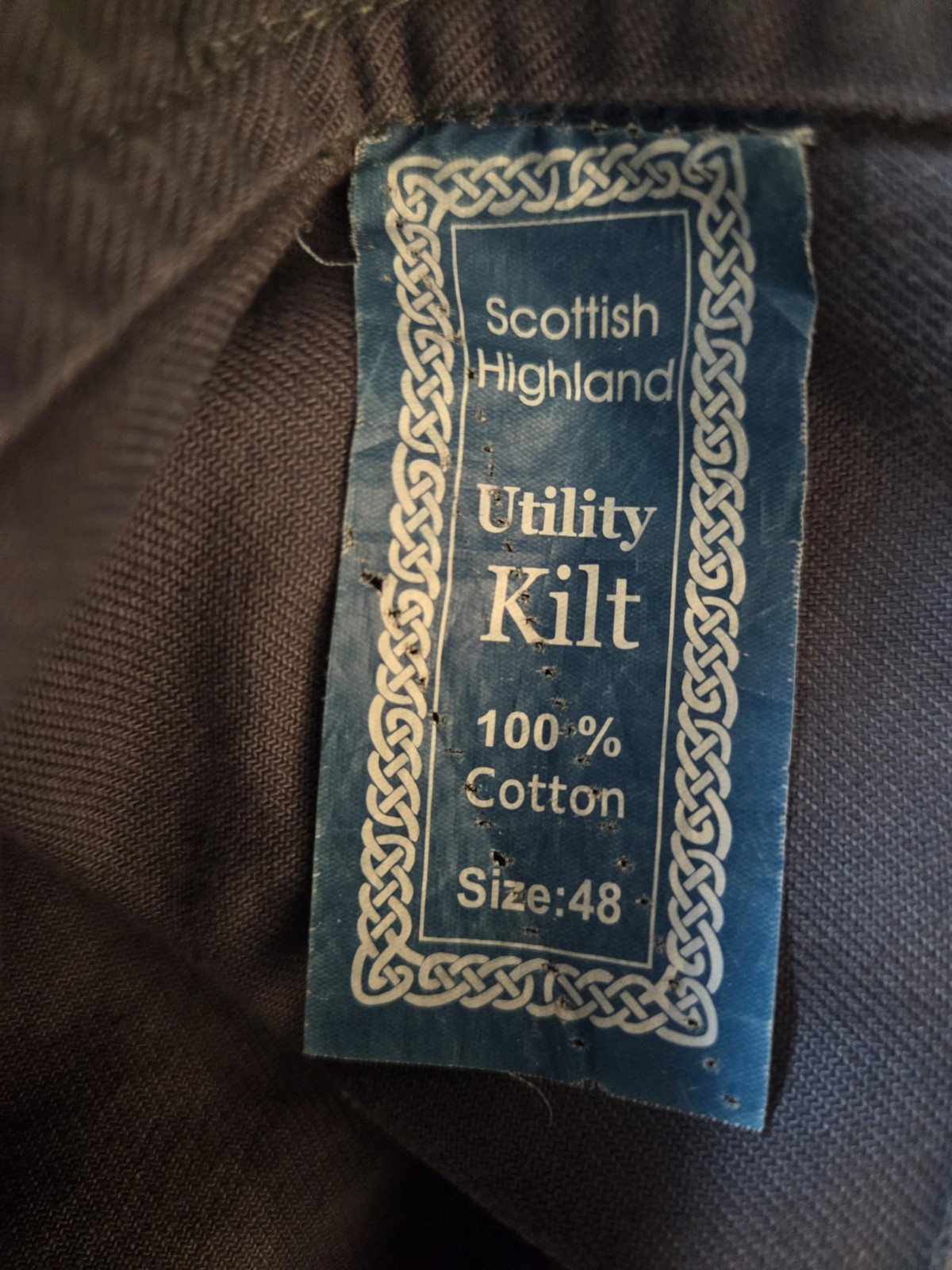 Scottish Utilty Highland Kilt, Men’s, Gray, 100% Cotton, Size 48