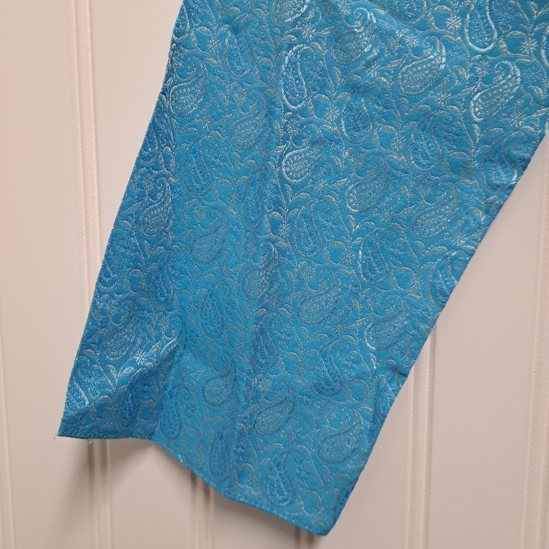 NWT Manyavar Kurta Mens Medium M 38 Blue Paisley Jacquard Silk Indian Pakistani