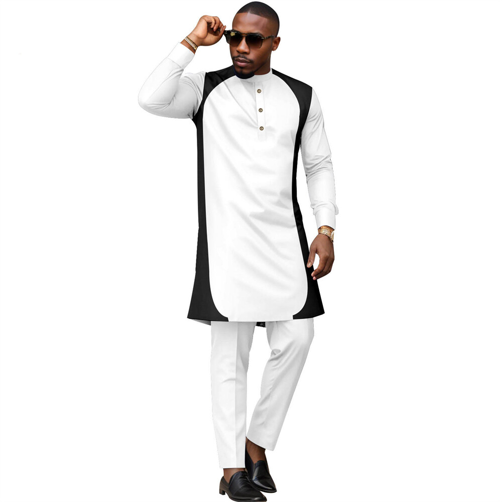 Men’s 2 Piece Set Traditional Shirt and Pants African Set Suit Middle East Suit