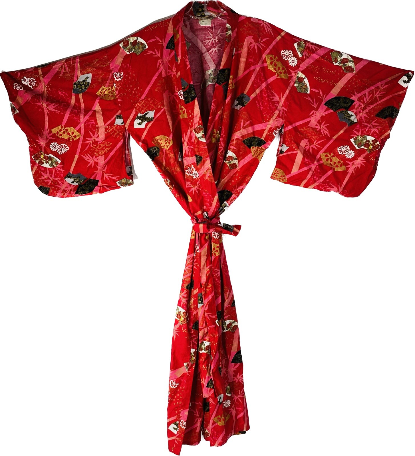 Kimono Yukata Long Red and Pink Cotton Made in Japan Folding Hand Fans & Bamboo