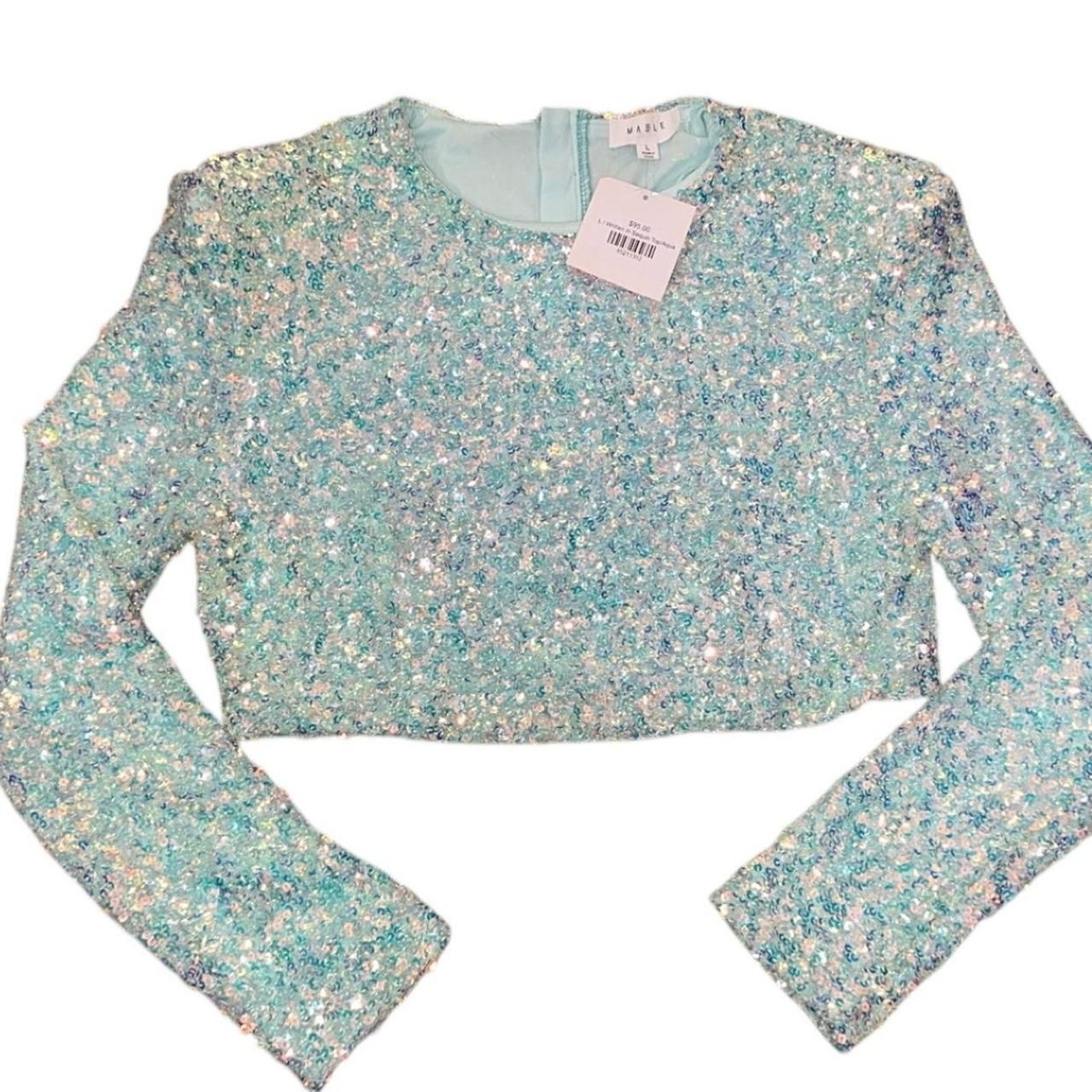 Mable shoulder padded sequin crop top in Mint