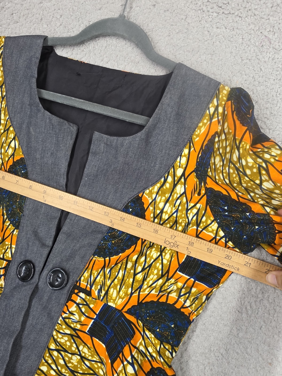 Ankara Fabric Jacket L Large Womens African Blazer Orange Yellow Blue Print