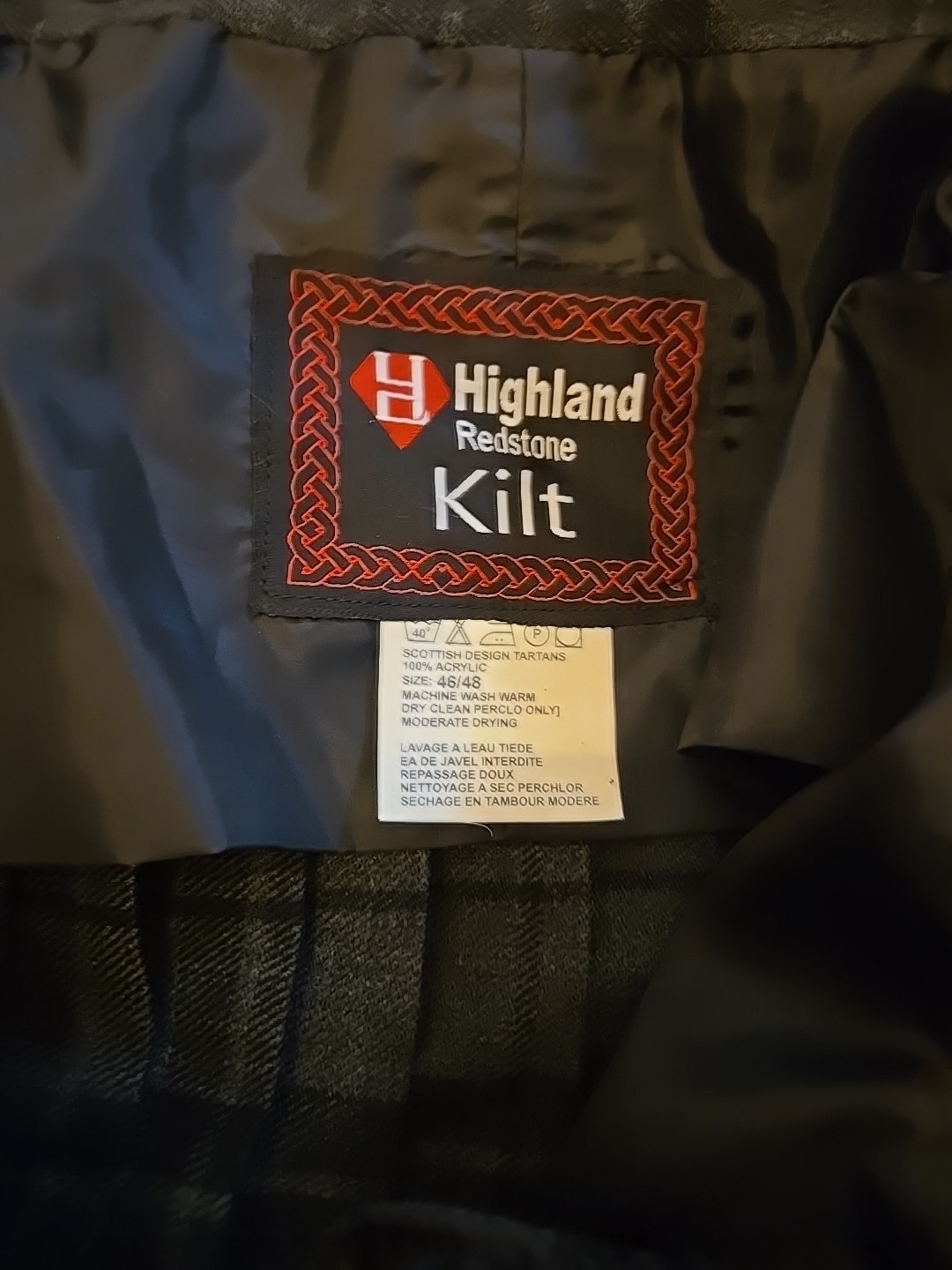 Highland Redstone Men’s Irish Heritage Black/Black Tartan Kilt Acrylic 46/48