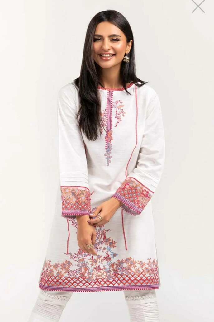 NWT GUL AHMED Size L Embroidered Khaddar Kurti Pakistani Designer JOFA SAFINAZ