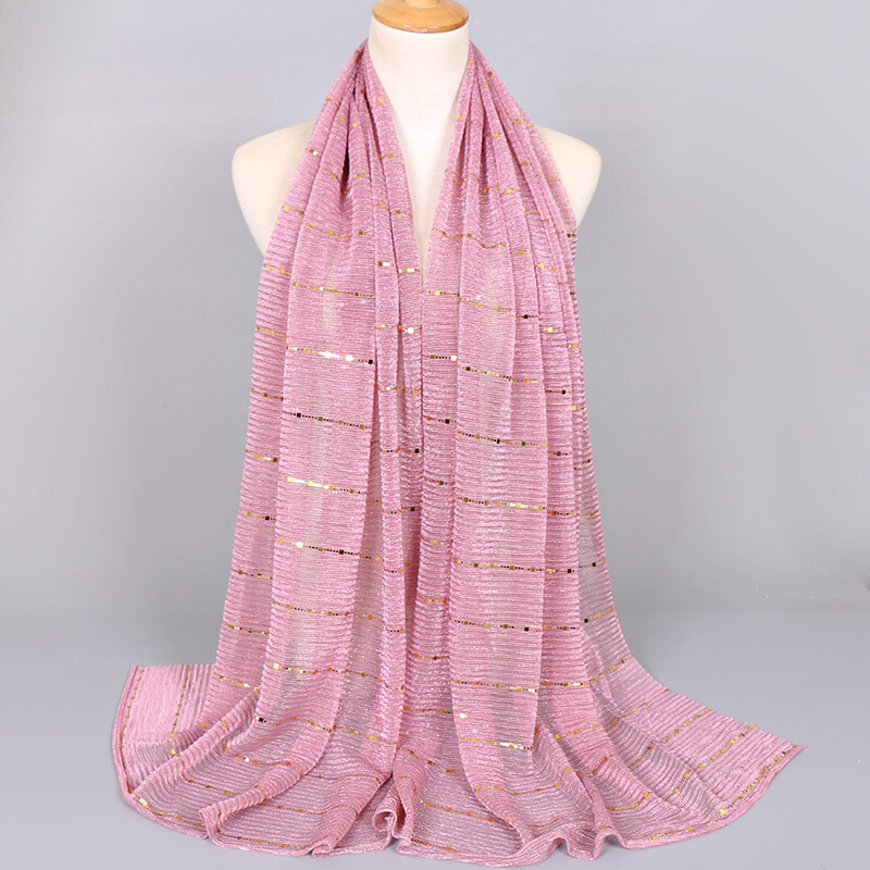Fashion Shining Gold Scarf Hijab Scarves Shawl Glitter Muslim Head Wraps Muffler